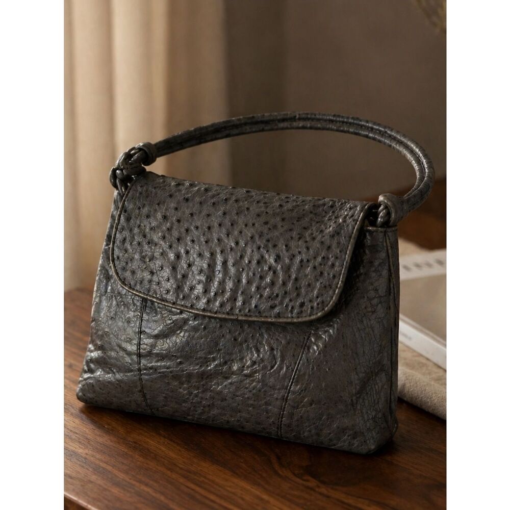 Textured Black Shoulder Bag with Curved Handle